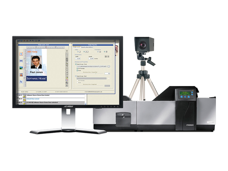 A computer displaying the C CURE ID Badging Software